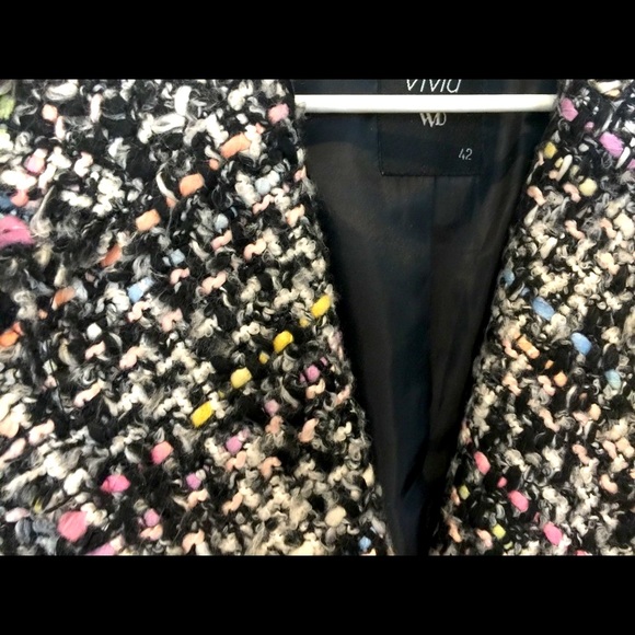 Black wool tweed blazer with fringes at collar trim line & outer pockets US 10 - Picture 6 of 16